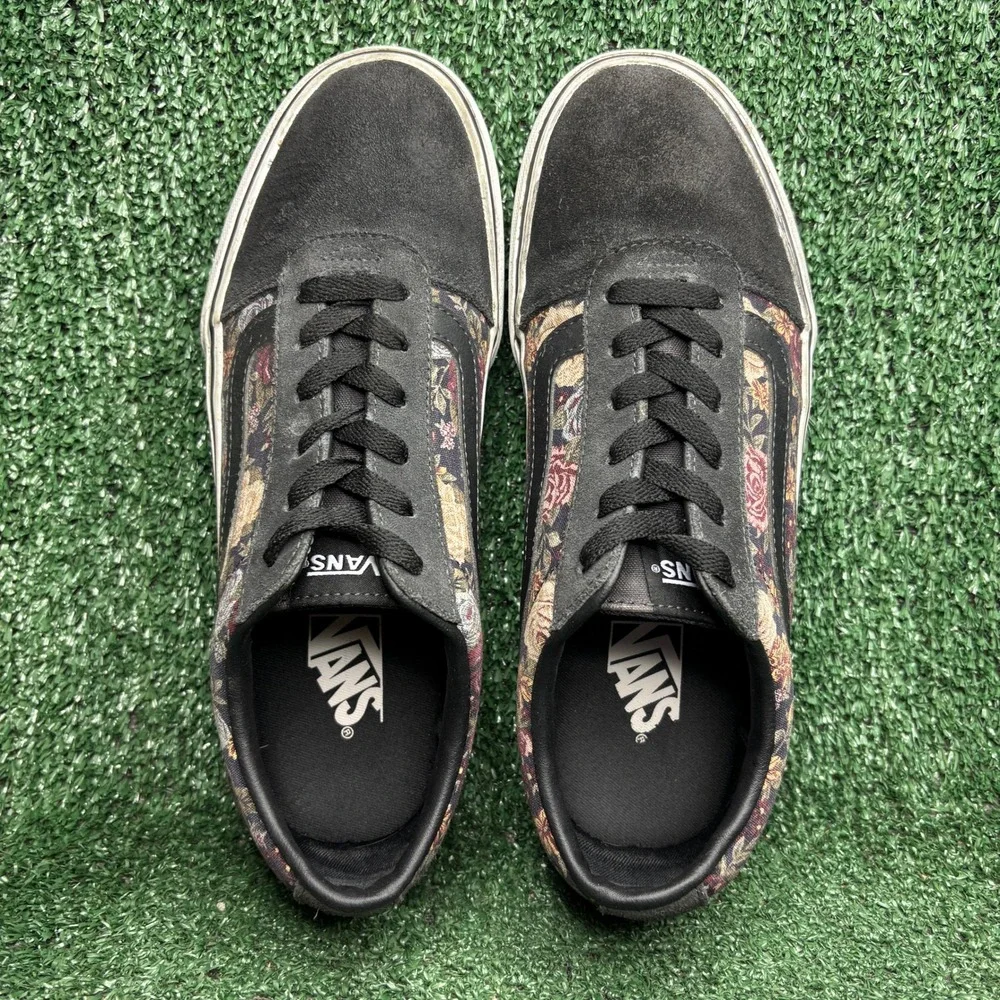 Vans Ward Floral Suede Canvas Low Top Skateboarding Sneaker Black Womens Sz 9.5
